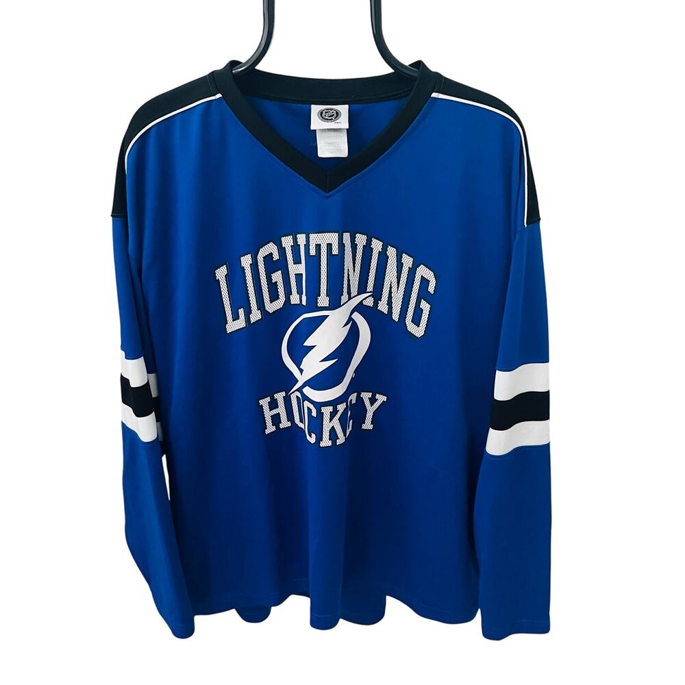 Tampa Bay Lightning NHL Jersey Long Sleeve V-Neck Mens XL Blue Vintage Style